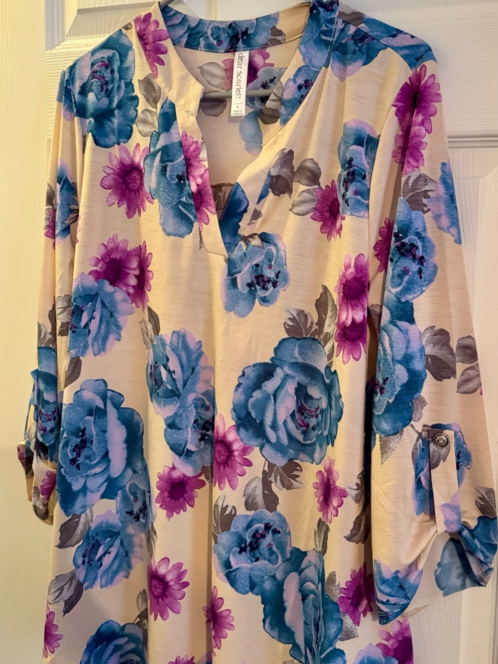 Dear Scarlett Floral Top in Cream with Blue & Purple Blooms - Picture 4 of 6